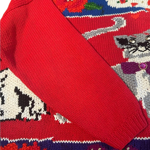 Vtg 90s 00s Studio Collection Cat Purrfect Day Knit Sweater Sz M Grandmacore - Picture 5 of 12